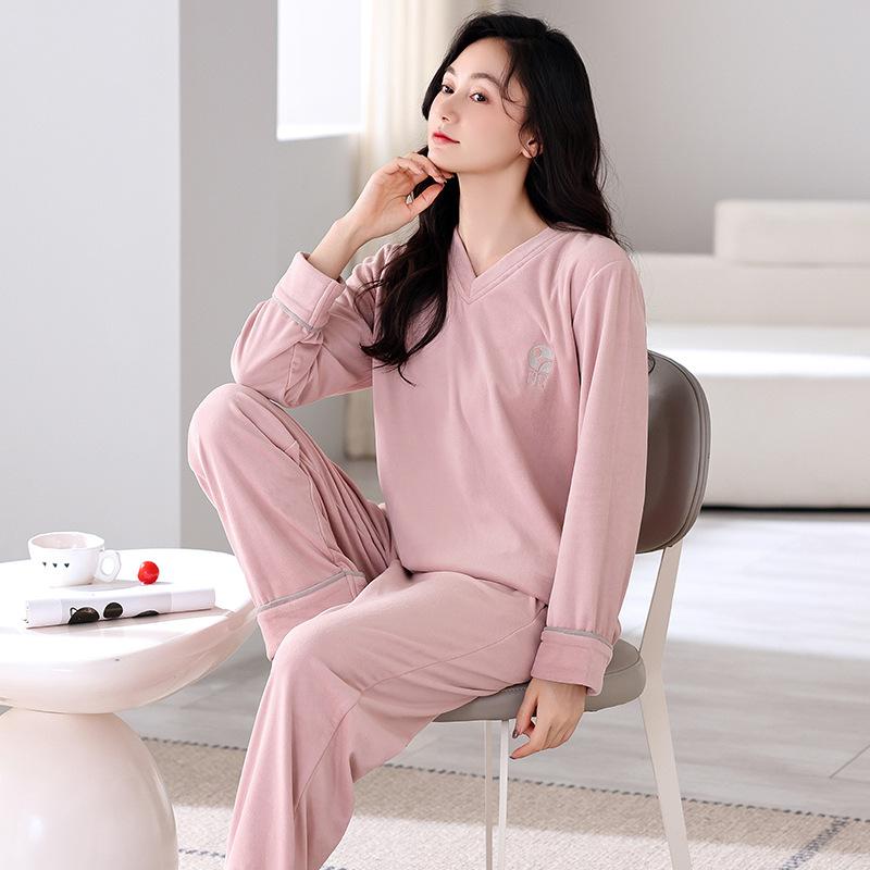Island Fleece Pajamas Women'S Autumn And Winter Loungewear Thickened Coral Fleece Casual Wear Suit