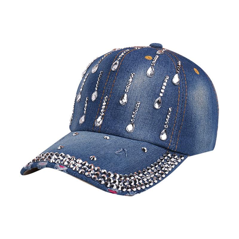 New Denim Sunshade Cap Personalized Rhinestone Soft Top Baseball Cap Outdoor Sunscreen Casual Hat