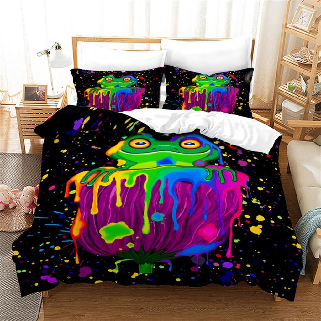 Cartoon Frog Duvet Cover Reptile Animal Theme Microfiber Quilt Cover for Children Boys Girl Teens for Bedroom Decorations Queen