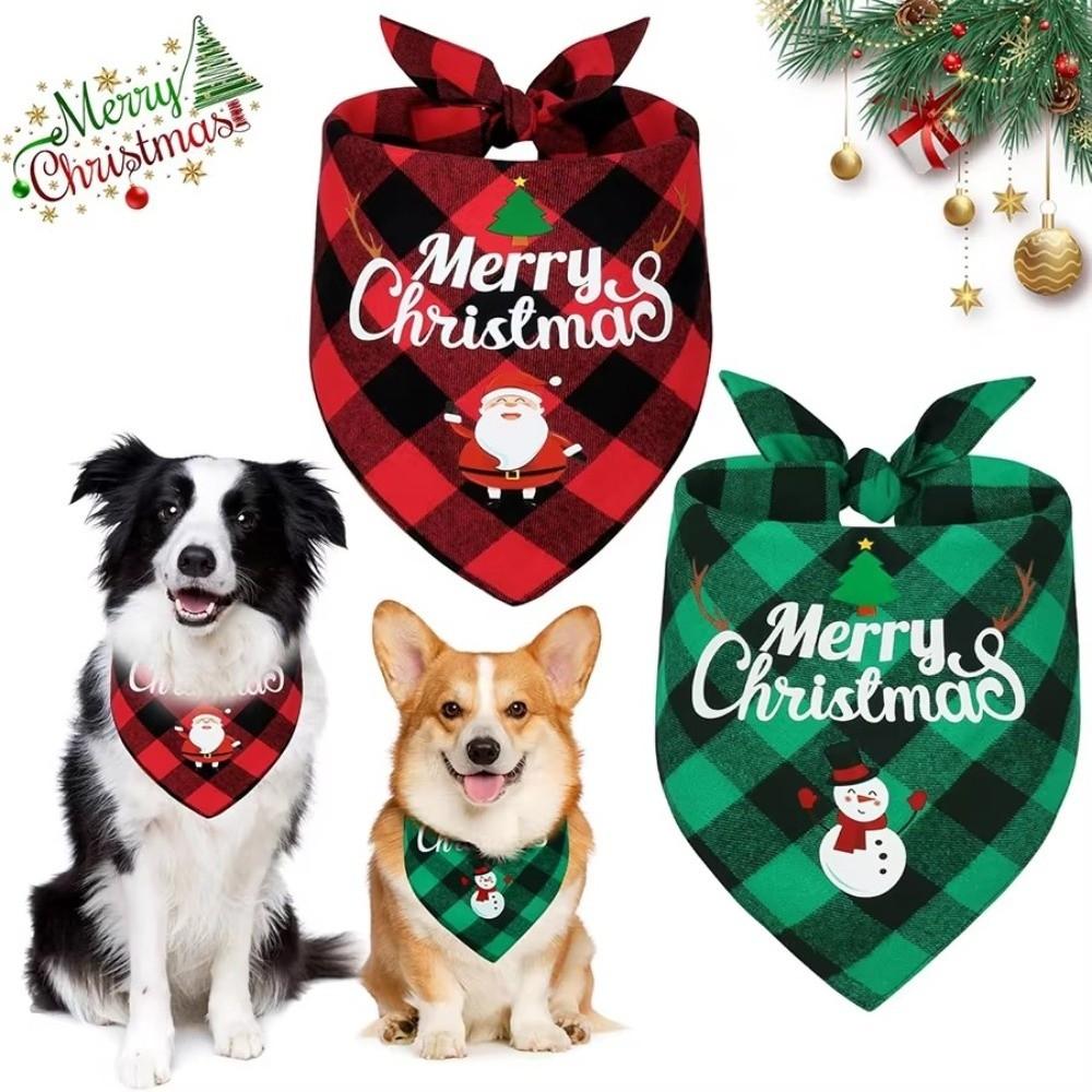 Red Green Grid Dog Saliva Towel Santa Claus Triangle Bandana Christmas Dog Scarf  Holiday Party