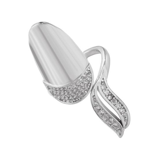 Nail Ring Lightweight Adjustable Size Mirror Metal Surface Non-Falling Off Nail Art Jewelry with Cubic Zirconia Fingertip Jewelry