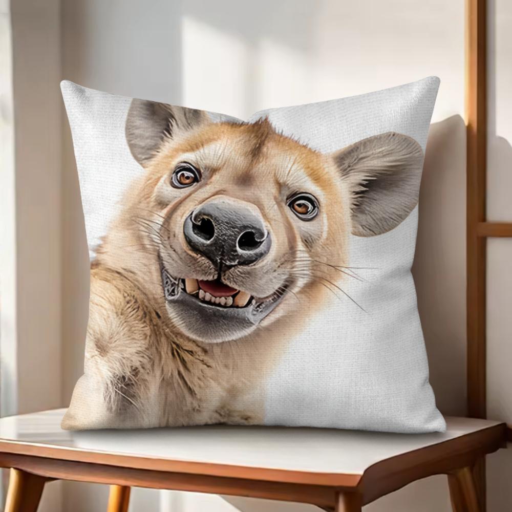 Fun animal selfies Cushion Cover Natural Linen Organic Fabric DoubleSided Printing Couch Pillow Covers Home Decor Gift