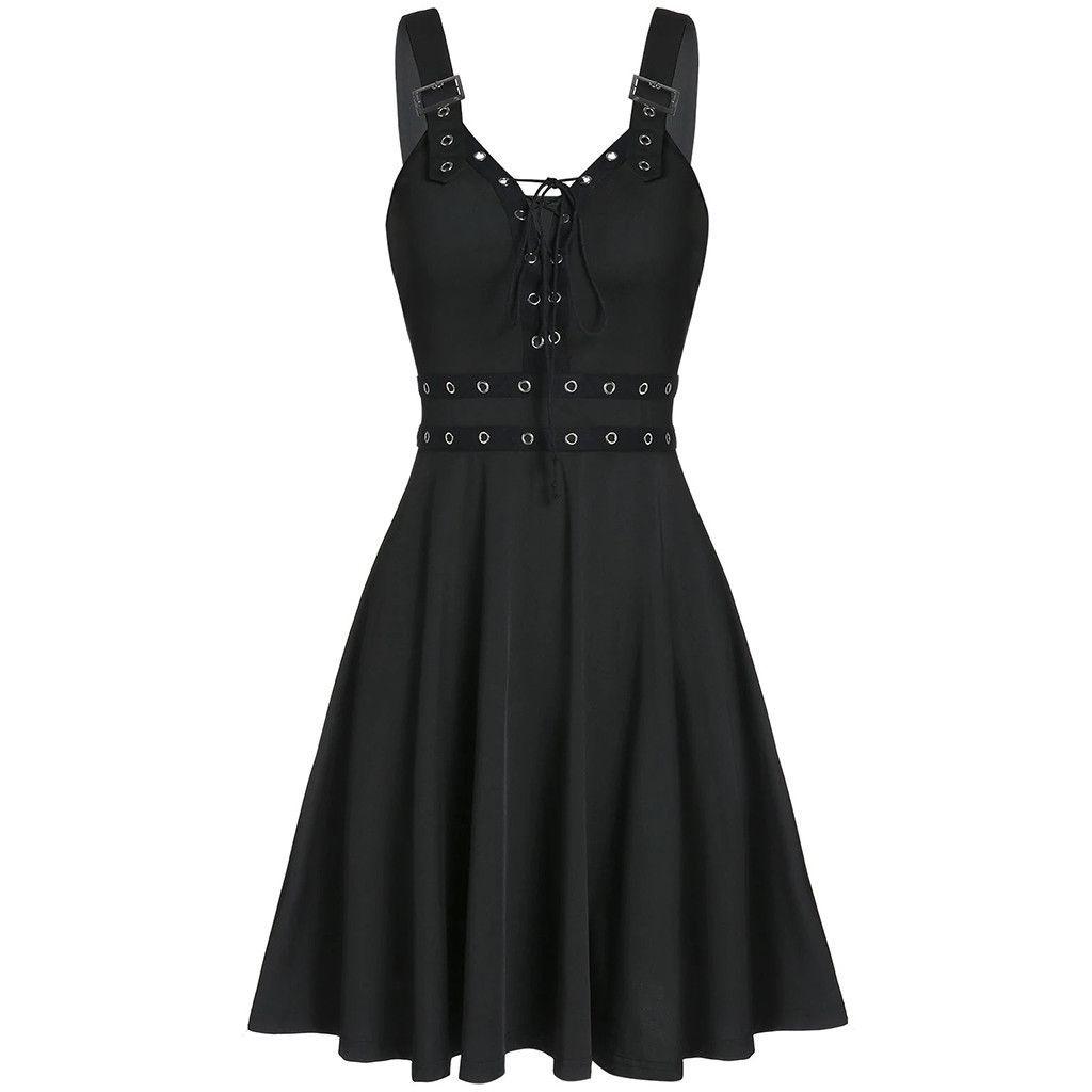 Damenkleid Gothic Punk Stil Kleid Patchwork Bandage Trägerkleid