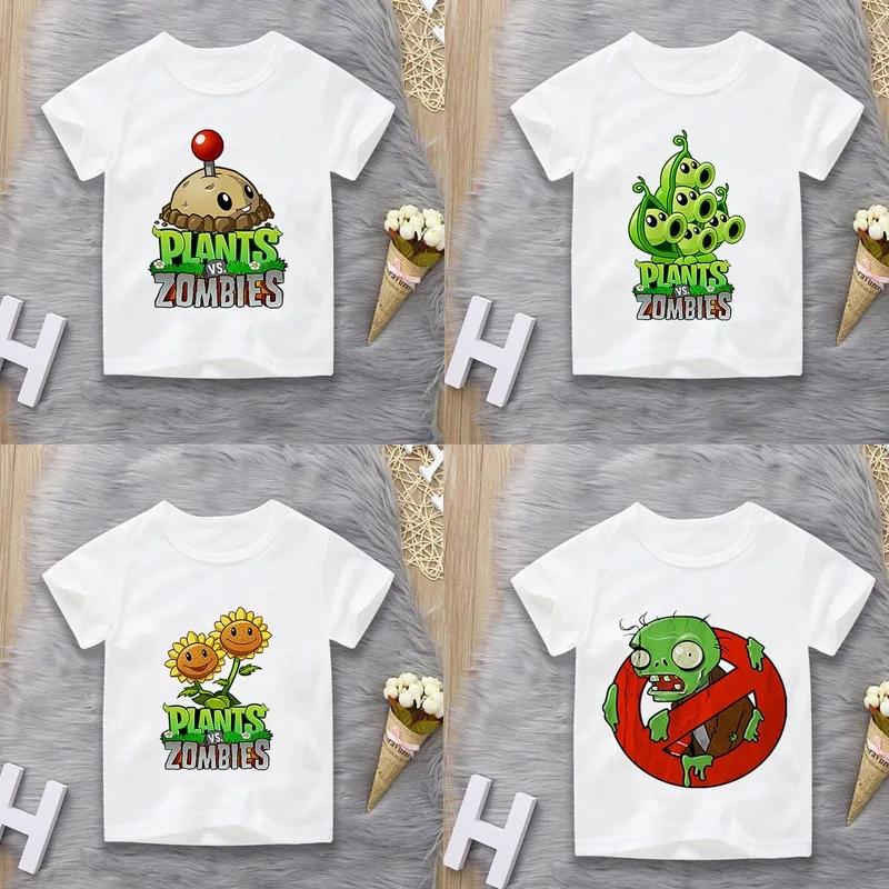 Summer Plants Vs Zombies Printed Casual TShirt Boys Girls Short Sleeve Top for Middle School Students Family Matching Outfits