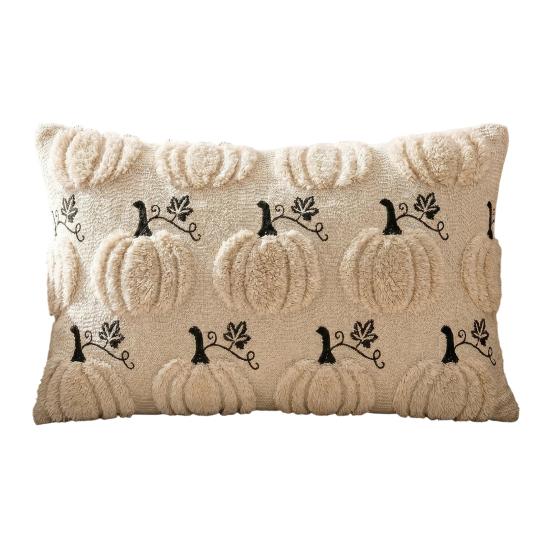 Herbst Thanksgiving Heimdekoration Kürbis Kissenbezug, Plüsch Bestickter Zierkissen Saisonale Weiche Gemütliche Hülle für Bauernhaus 30*50cm beige
