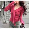 Sweet Style Temperament Shawl Knitted Sweater Women's Autumn New Thin Slim Bottoming Shirt Top