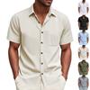 Men's Casual Business Short-Sleeve Shirt - Plus Size Collared Solid Color  Pocket Button-Down Shirt