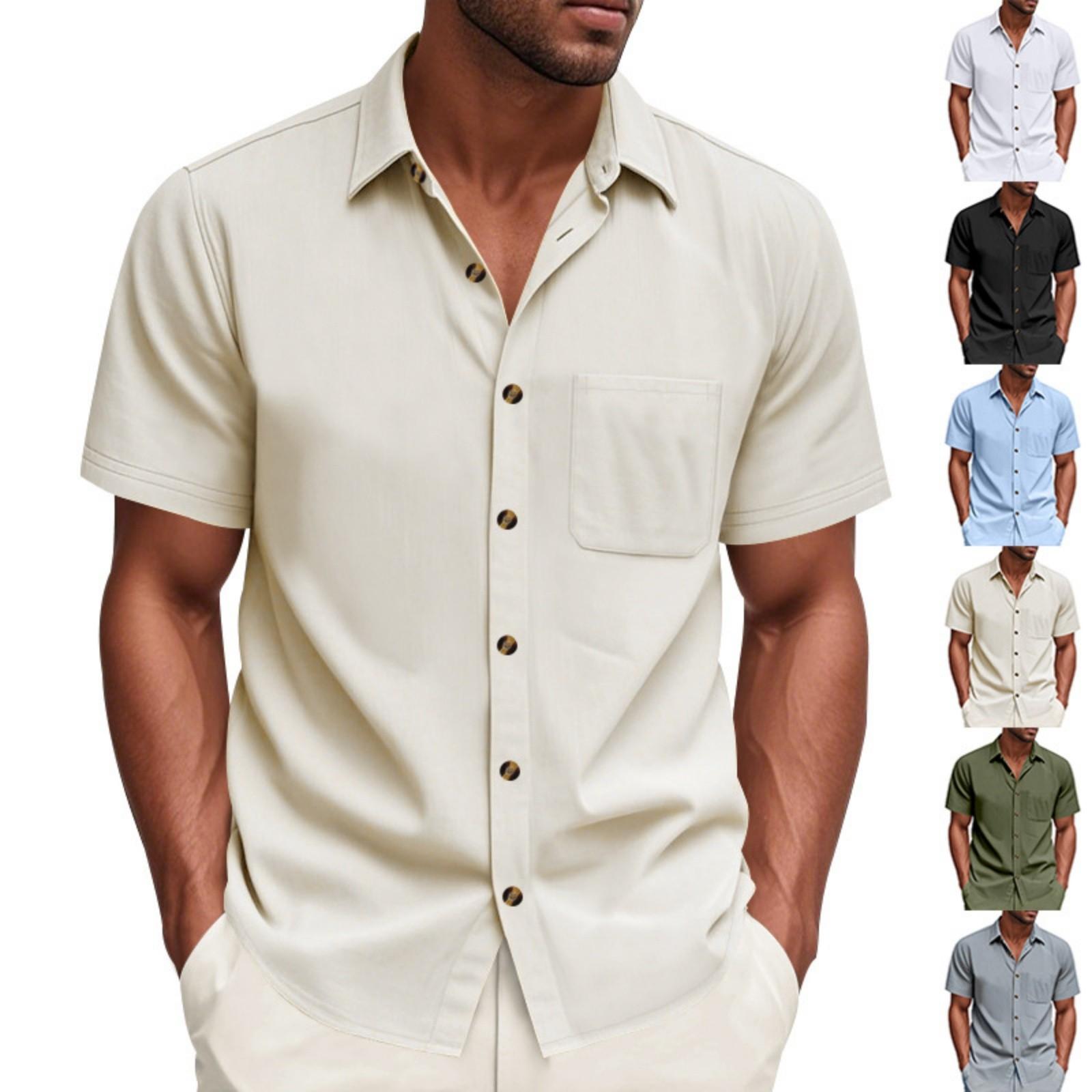 

Men s Casual Business Short-Sleeve Shirt - Plus Size Collared Solid Color Pocket Button-Down Shirt XXXL