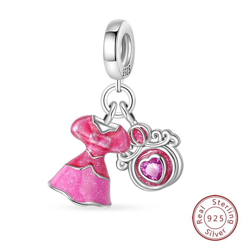 Sweet Romantic Princess Charms S925 Silver Pink Dress Lipstick High Heels Perfume Beads 3mm DIY Fine Jewelry Accessories