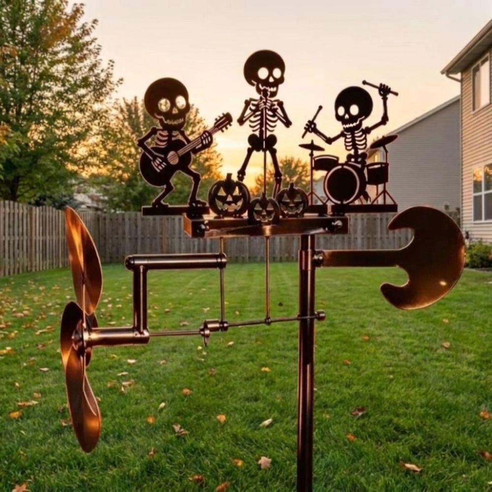 Wind-Powered Halloween Skeleton Metal Drummer Wind Heavy Duty Rock Band Sculpture Yard