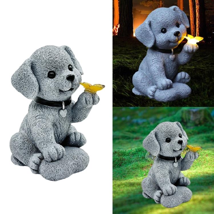 Dog Figurine Butterfly Dog Solar Garden Statue for Patio Balcony Yard Lawn Garden Light Housewarming Gift for Garden