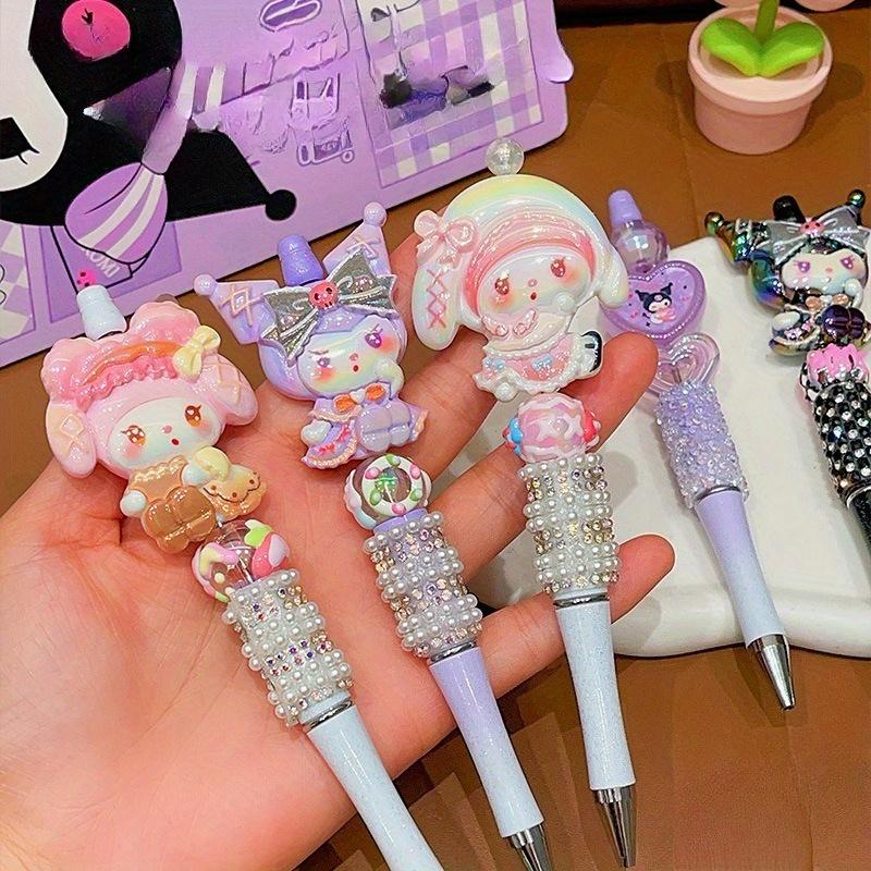 6pcs HelloKitty Sanrio Cartoon Anime Kuromi Water Diamond Rotating Neutral Pen Sanrio Beaded Ballpoint Pen Student Learning Supplies Gift Back