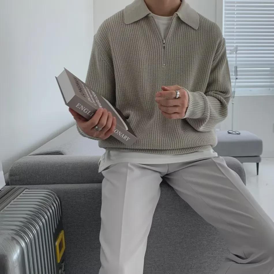 Herren Strickpullover mit amerikanischem Polokragen und halbem Reißverschluss