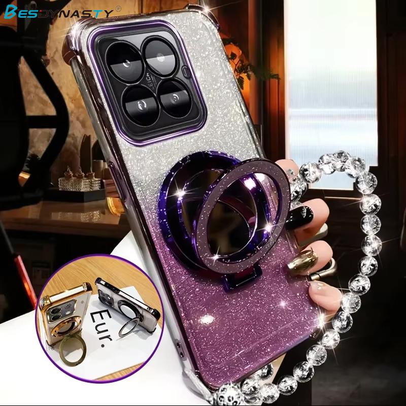 Glitter Mirror Bracelet Holder Case for Xiaomi 14T 13T Pro For POCO F7 X7 F6 X6 F5 X5 M3 Pro F3 X3 Luxury Shockproof Soft Cover