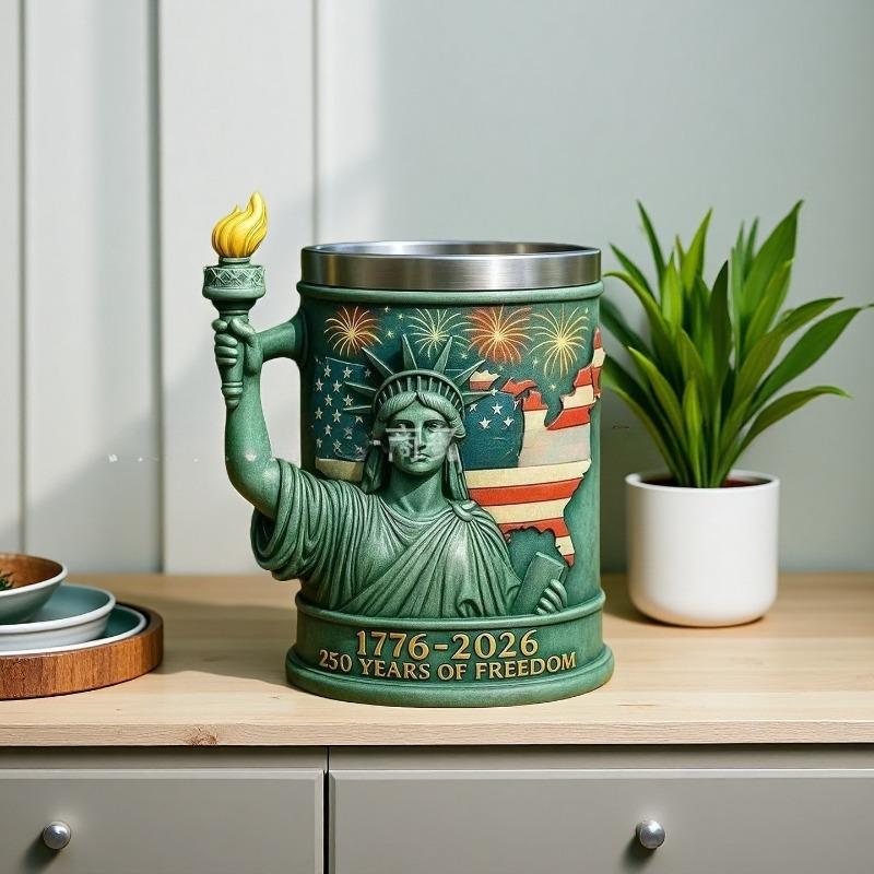 American Statue of Liberty Torch Mug Creative Flame Shaped Handle Coffee Cup Stainless Steel Insulated Travel Mug Novelty USA