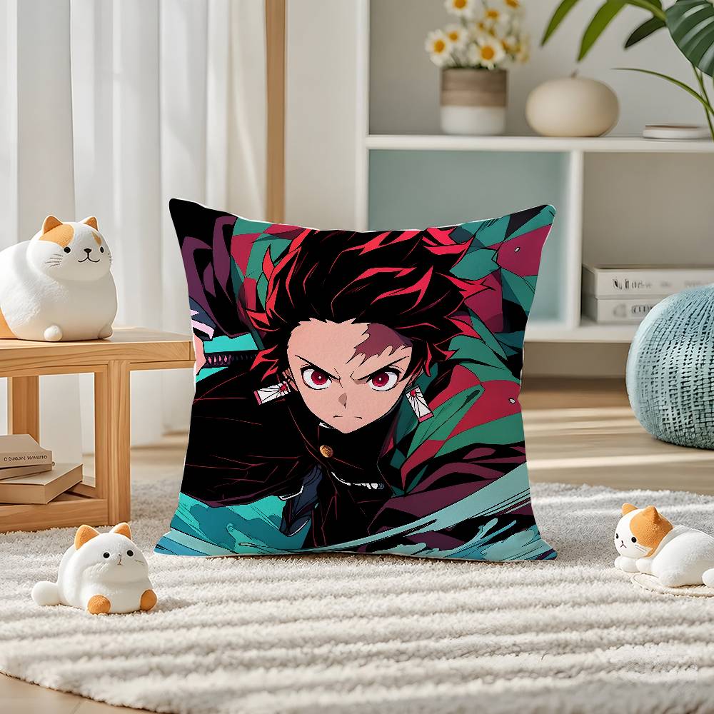 Demon Slayer Sound Breathing Art Anime Plush Pillow Cover Soft Short Plush Cushion Cover For Sofa Bedroom Home Decor Gift