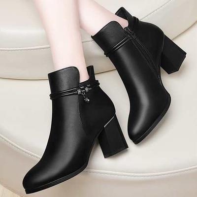 Damen Einfarbig Dicker Absatz Mode Sexy Stiefel Lederschuhe Mode High Heels Mode Stiefel Kurze Stiefel Damenschuhe