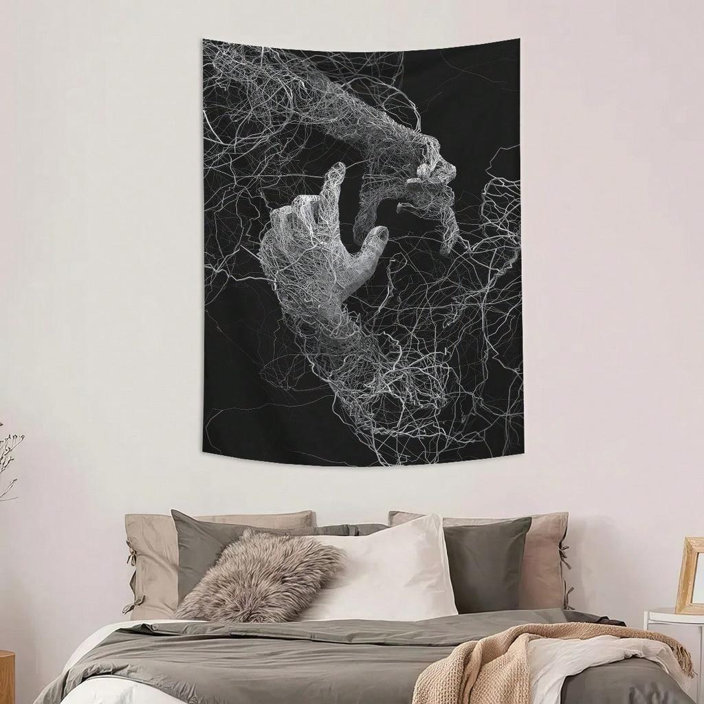 Abstract Hand Print Wall Tapestry Polyester Line Art Hanging for Living Room Bedroom Office Kitchen Party Room Decor