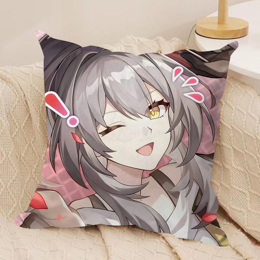 Anime Game Honkai Impact Cushion Cover Silky Short Plush Invisible Zipper Dustproof Sofa Pillow Case For Home Decor