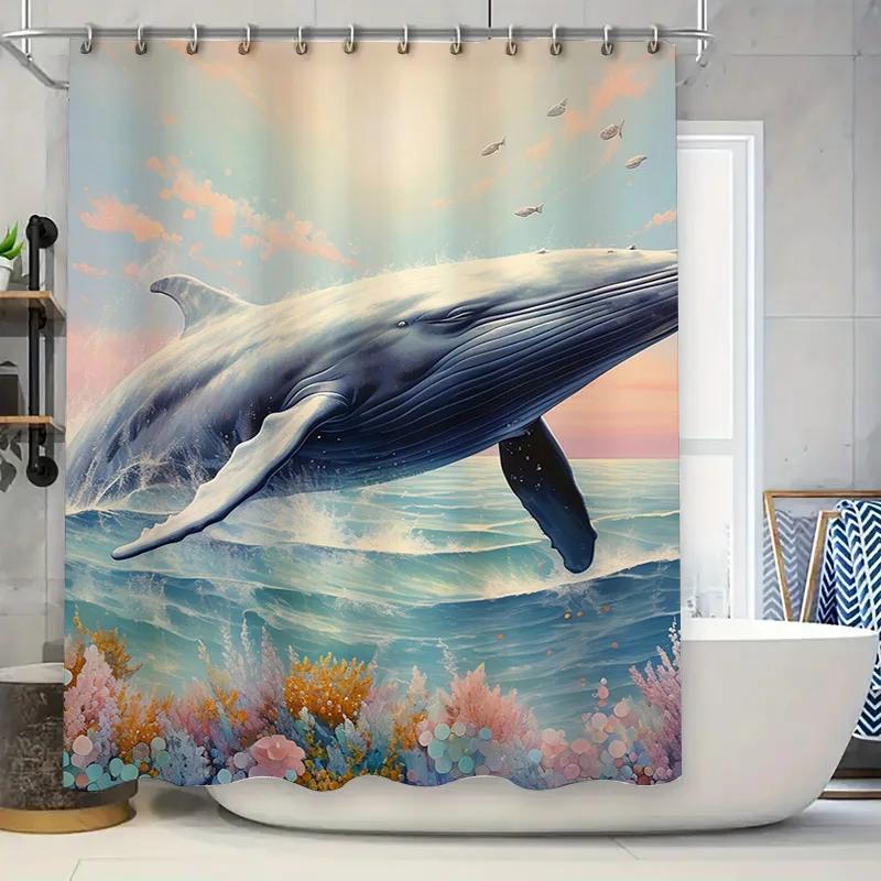 Mystic Ocean Whale Waterproof Shower Curtain With Artistic Deep Sea Design And High-Quality Material For Bathroom Decor