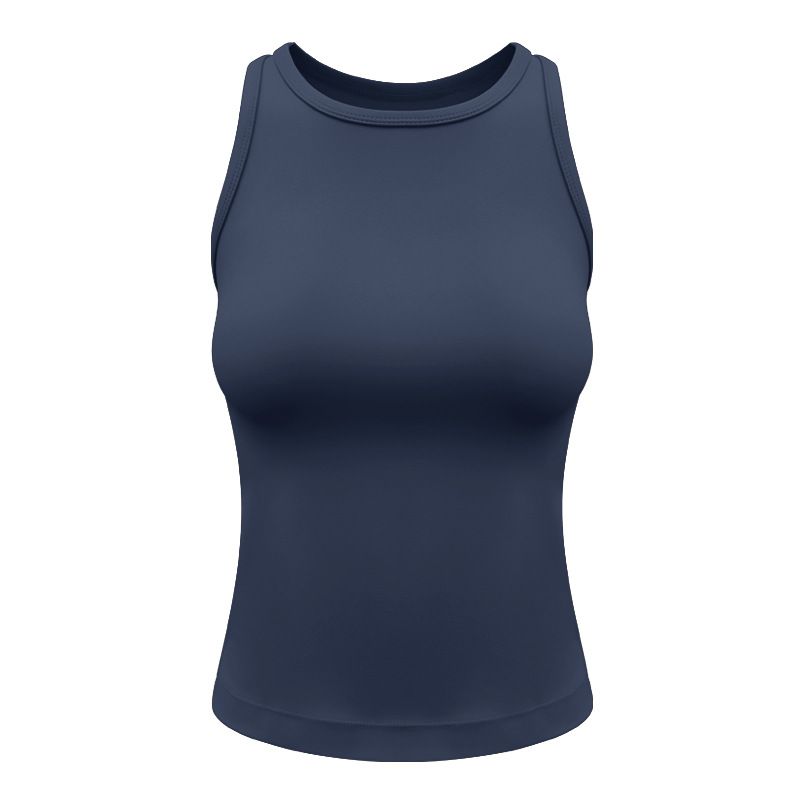 

Yoga Clothes with Chest Pad Elegant Small round Neck Long Vest Sapphire blue vest M