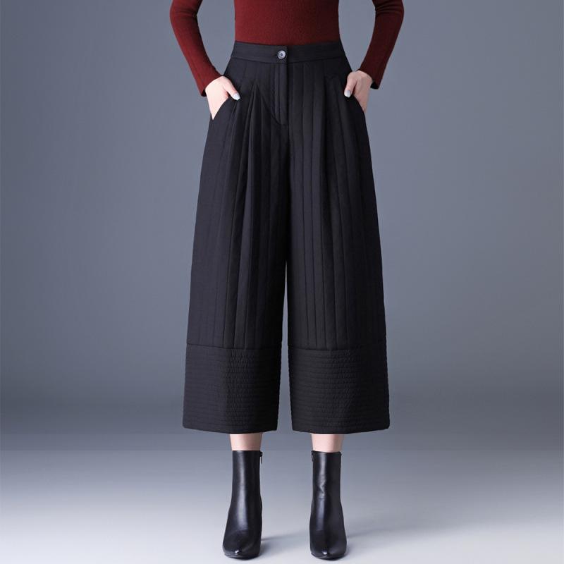 

High Waist Winter Bootcut Pants: Warm, Thickened, Anti-Aging, Loose Fit for Middle-aged Women XL чёрный