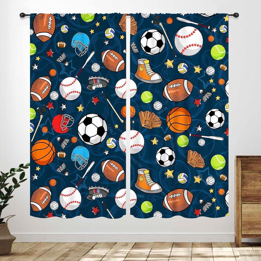 Basketball Curtains Teens Ball Sports Blue Red Flame Match Game Teen Boys Kids Bedroom Living Room Playroom Nursery Curtain For Sitting Polyester