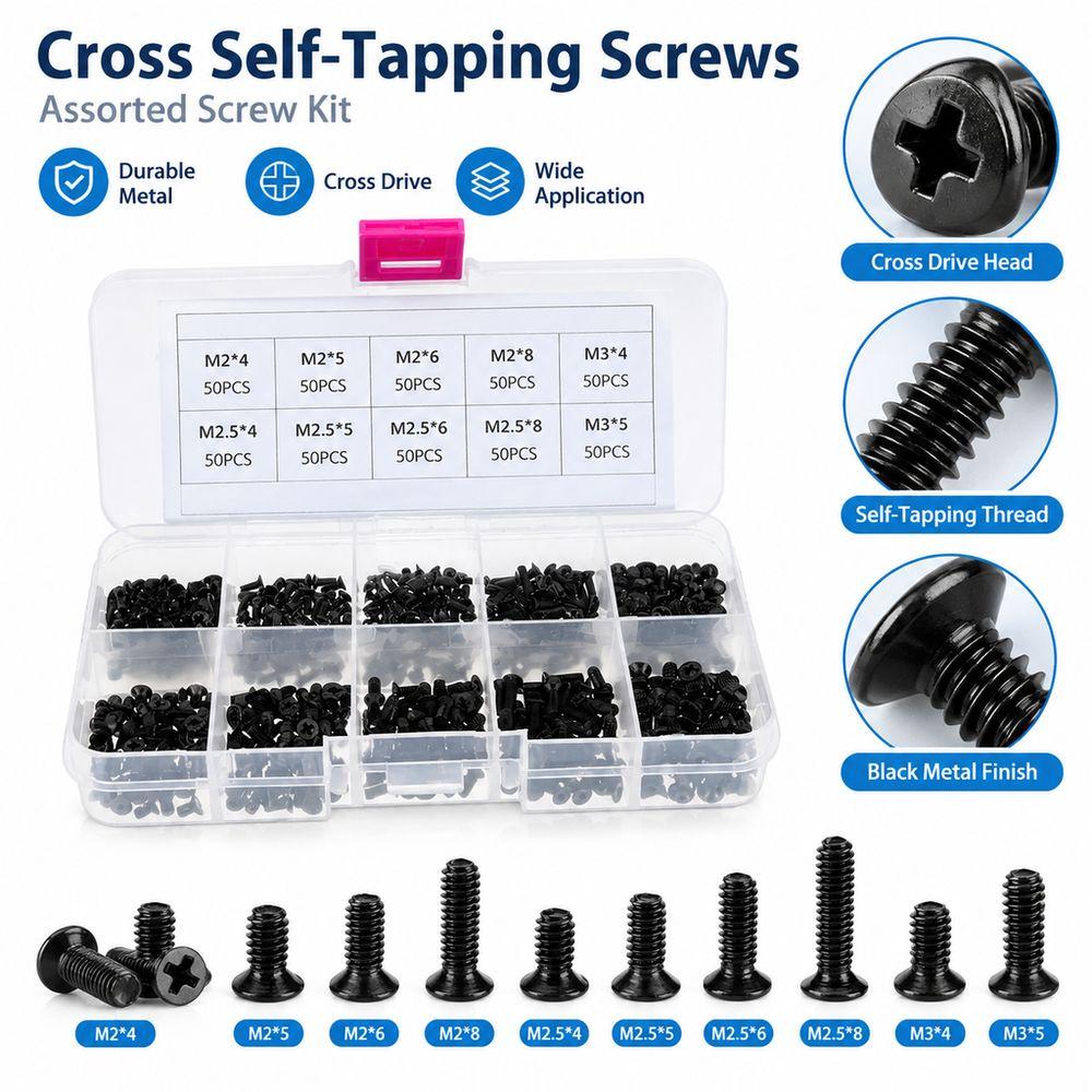 500Pcs M2 M2.5 M3 Cross Self-Tapping Screws Metal Laptop Screws New Round Head Screws  Laptop Repair