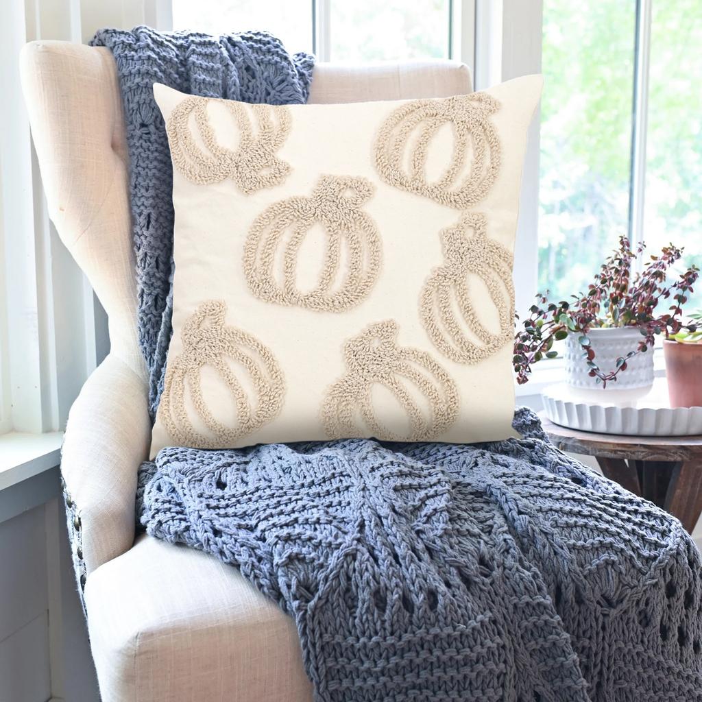 Loop Tufted, Three- Pumpkin Embroidered Pillowcase, Home Sofa Decorative Pillowcase.