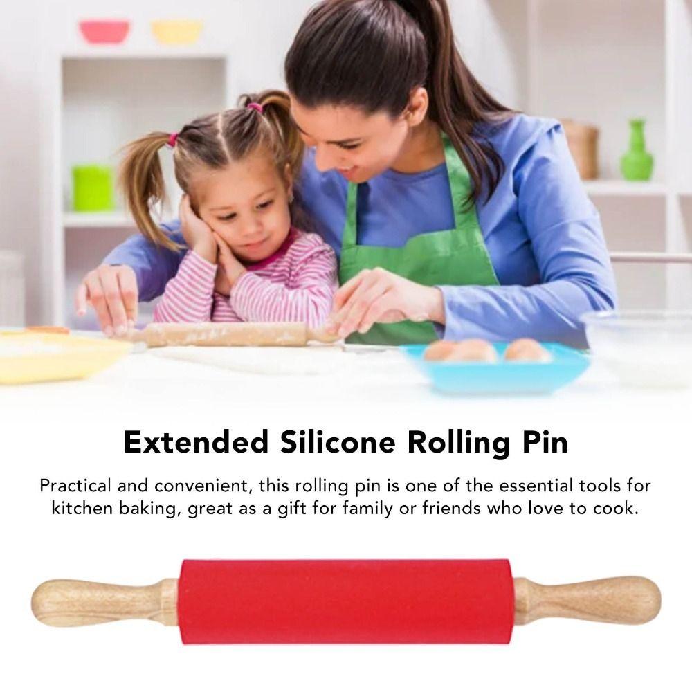 Non Stick Surface Silicone Rolling Pin Wooden Handle Rolling Pin Dough Dumpling Wrappers Pizza