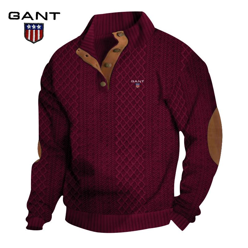 Gant Embroidery Men's Outdoor Casual Standing Collar Long Sleeved Jacquard Knitted Pullover Sweatshirt In Autumn and Winter