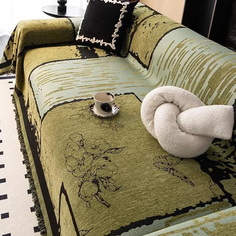 Chenier Vintage Sofa Cover Cloth Anti Cat Scratch Anti Slip Backrest Towel A Whole Fully Enclosed Dust Couch Cover Cloth 3 Seat