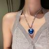 Lady Necklace Exquisite Big Rhinstone Shiny Ocean Heart Long-lasting Lady Party Pendant Neck Jewelry