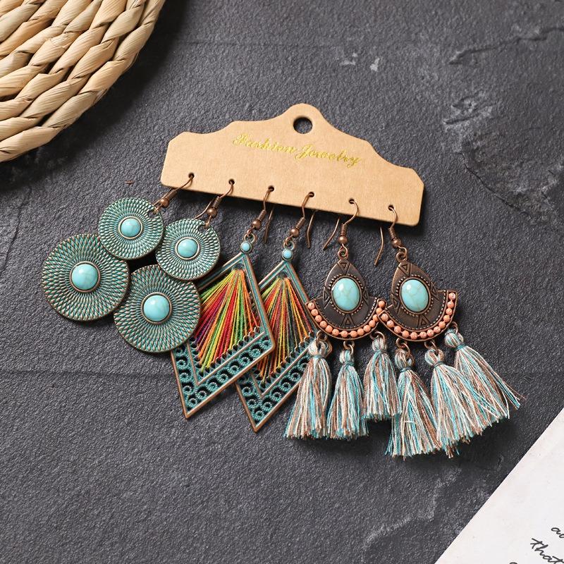 Long fringed earrings Bohemian wasteland exotic wind earrings retro vacation style suit earrings women