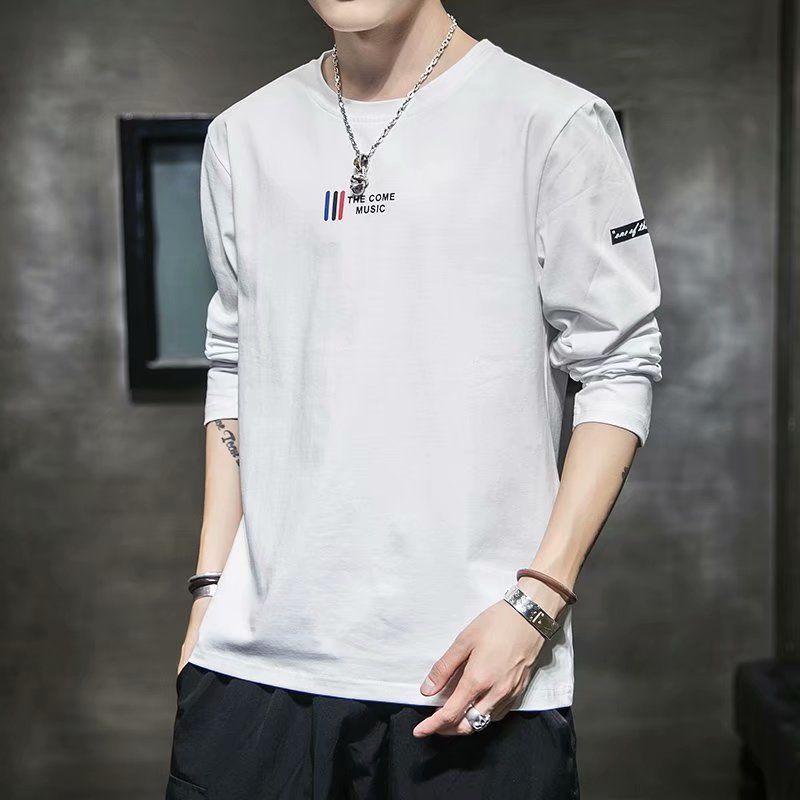Men T Shirt Solid Color O-neck Long Sleeve Streetwear Casual Men Clothing Korean Style Fashion Tee Tops M-4XL