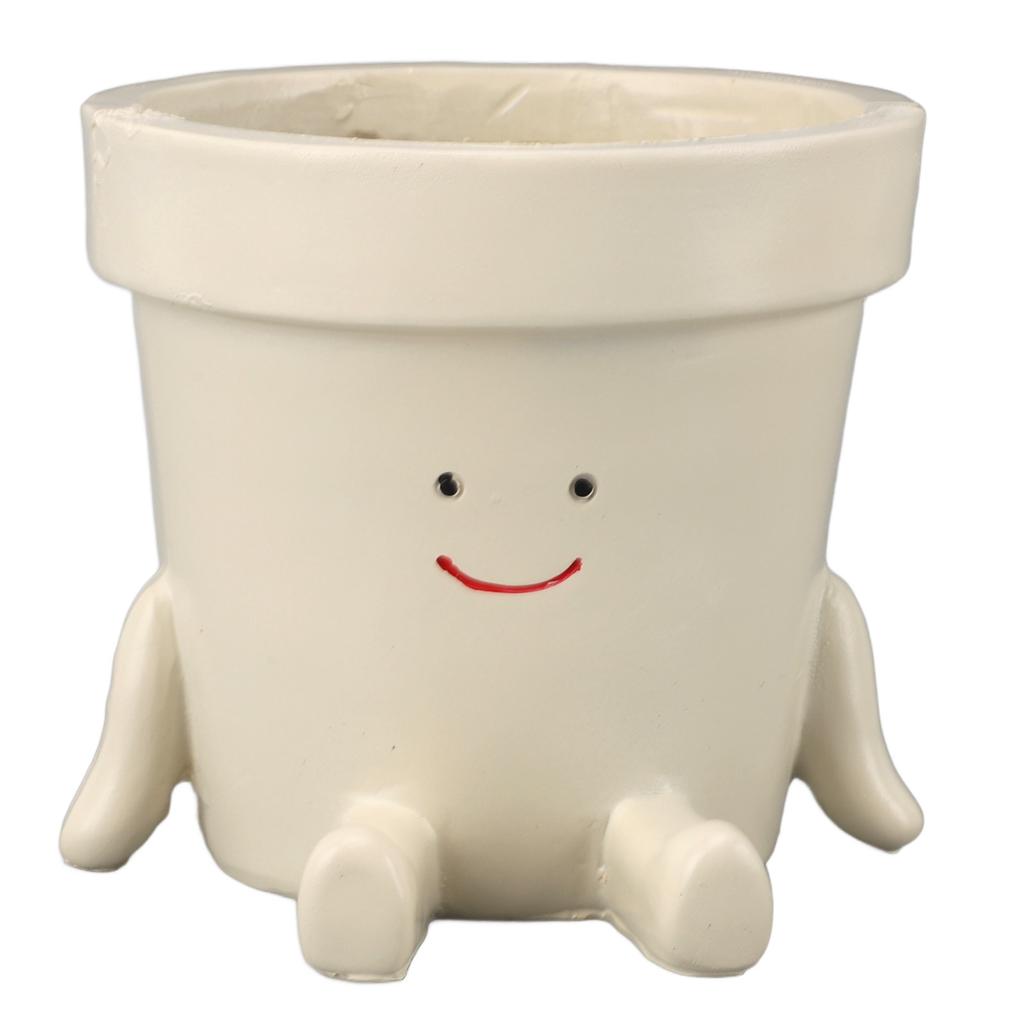 Sitting Flower Pot Cute Face Resin Planter Decorative Succulent Flowerpot with Drain Hole for
