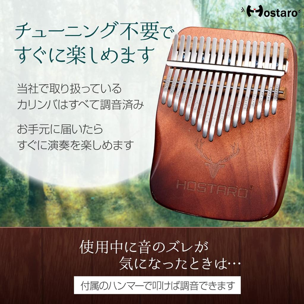 Hostaro Kalimba Thumb Piano, 17 Keys, Solid Instrument, Popular, Includes Protective Case, Beginner-Friendly, Japanese Manual (Gradient Brown)