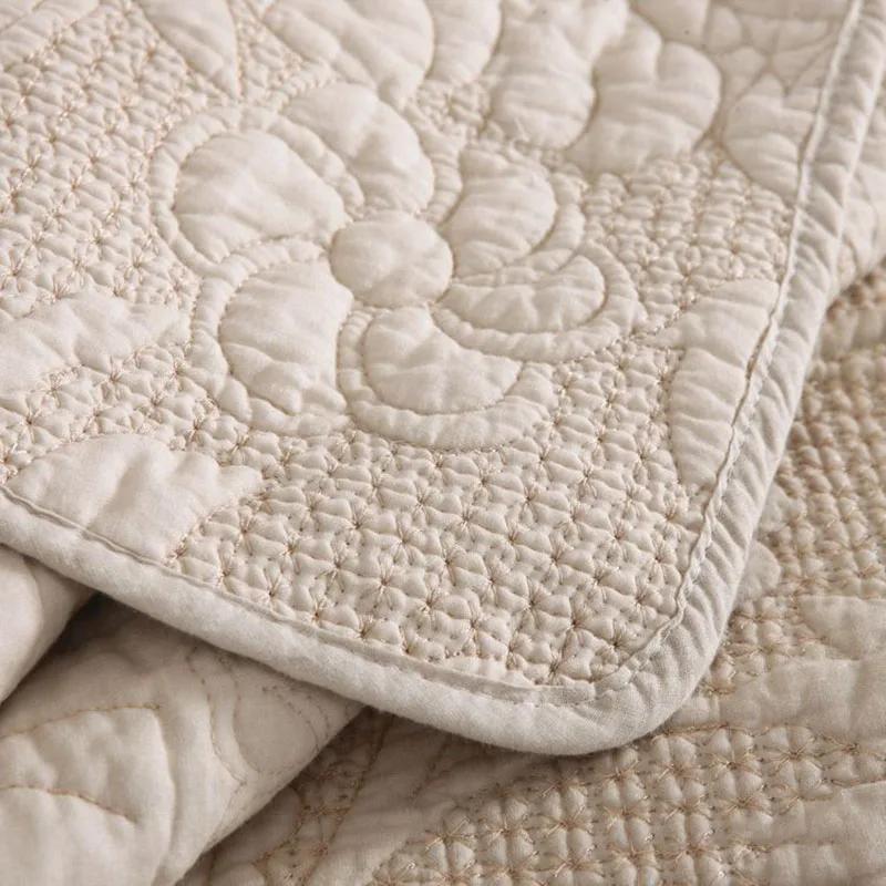 Embroidered Cotton Quilt Set 3pcs Solid Color Bedspread with 2 Pillowcase King Queen Size Coverlet Blanket for Bed Comforter