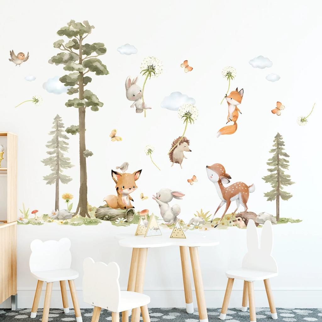 1PCS Cartoon Fox Reading Children's Room Kindergarten Wall Beautification Wall Stickers Self-adhesive PVC Material