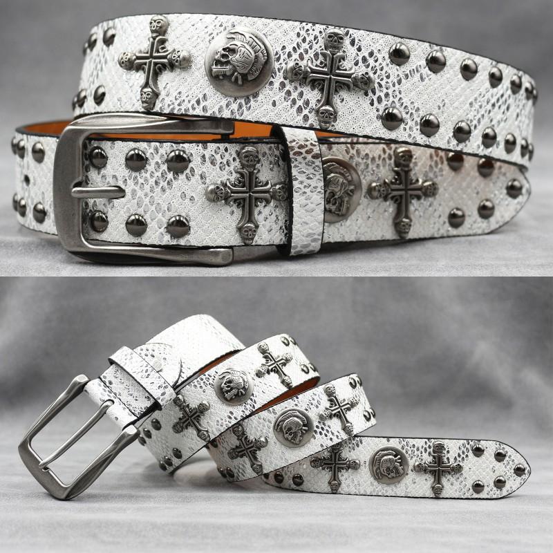 Original Punk Belt Men Women Skull Rivet Snake PU Leather Needle Buckle 105-125cm