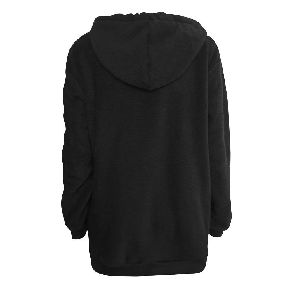 Damen Kapuzen-Sweatshirt-Mantel, Winter, warme Wolle, Reißverschlusstaschen, Baumwollmantel, Oberbekleidung