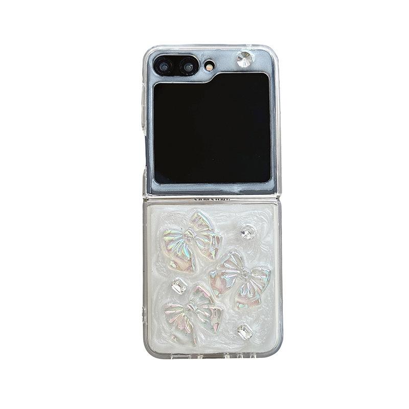 For Samsung Zflip6 Flip Folding Mobile Phone Case for Zflod5 Bow Rhinestone W24flip Glue Butterfly