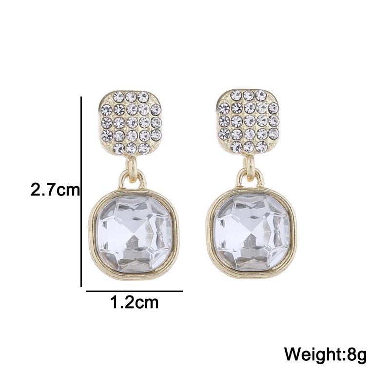 Square Zircon Crystal Rhinestone Drop Earring Punk European and American Exaggerated Metal Geometric Brincos Wedding Jewelry