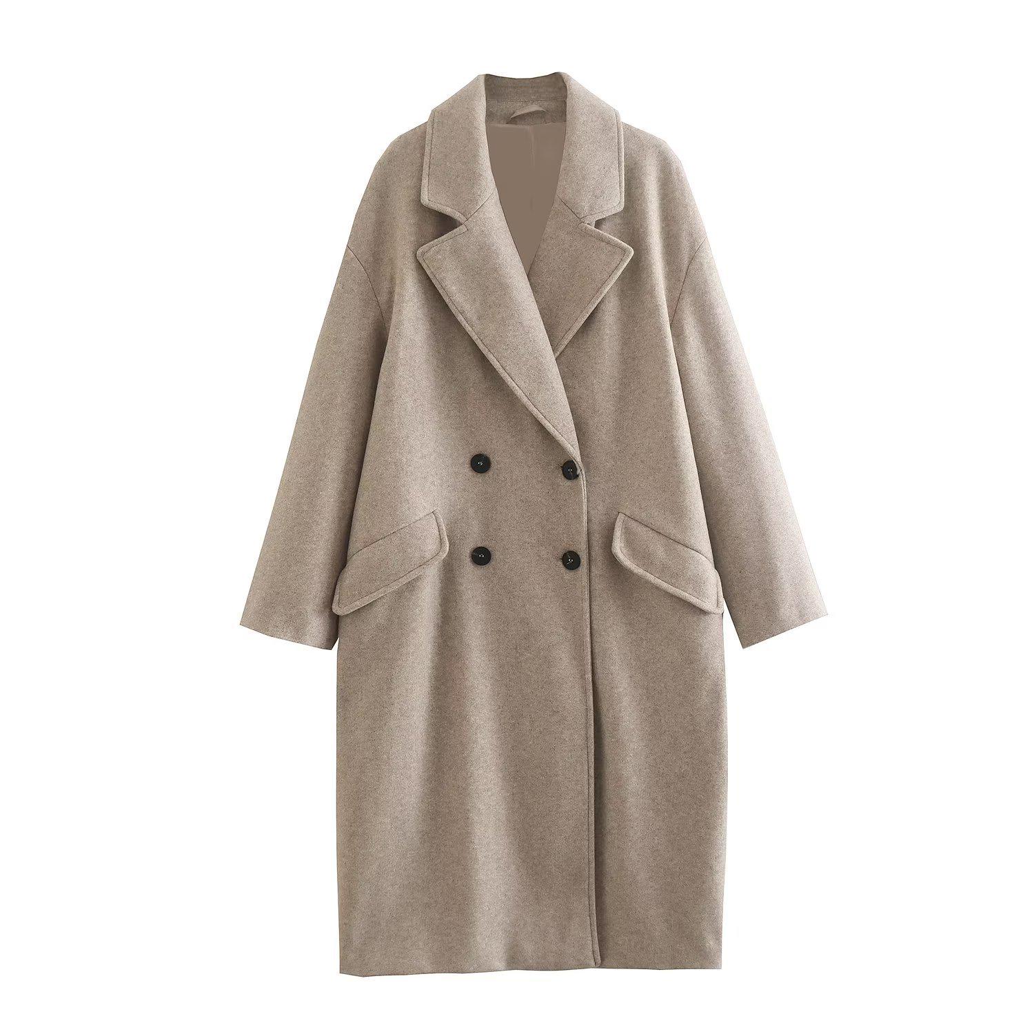 

2023 Autumn/Winter European & American Women s Long Loose Solid Color Wool Coat Small абрикосовий