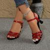 Summer New Round Head Hollow One-character Buckle Wind Large Size Women's Stiletto Sandals