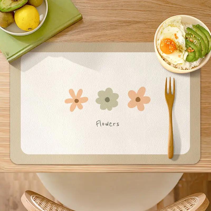 

Cute Hand-Painted Leather Placemat Simple PU Table Mat Waterproof Oilproof Heat Insulation Cup Bowl Mat Cozy Dinning Table Decor 43x30cm 1pc
