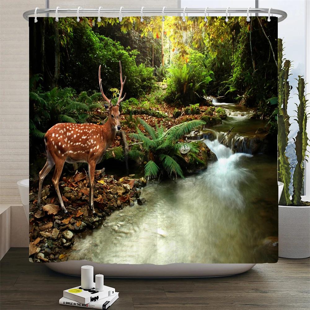 Wald Naturlandschaft Duschvorhänge Hochwertiger wasserdichter Duschvorhang Baumlandschaft Badezimmervorhang Polyesterstoff