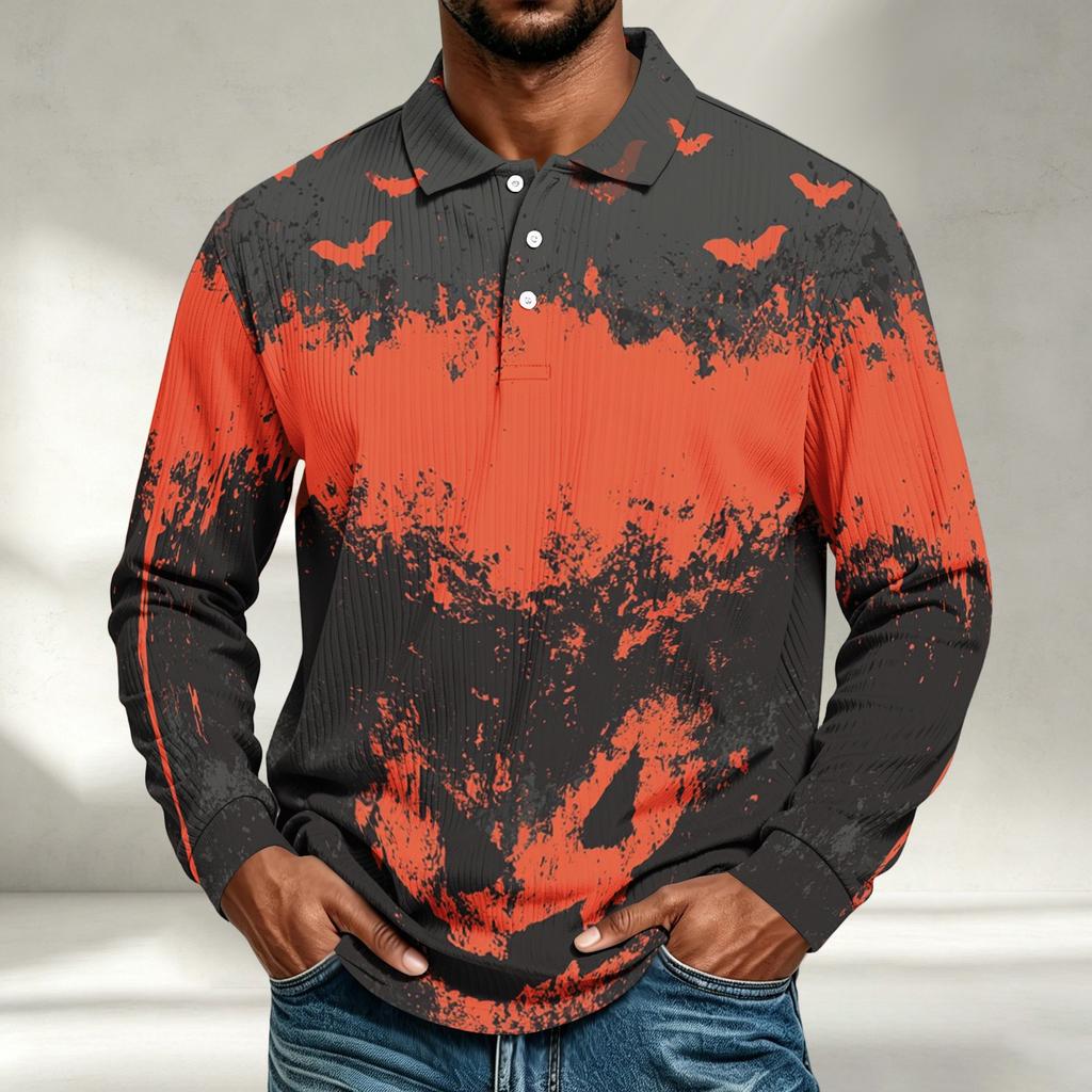 Men's Casual Halloween Print Long Sleeve Shirt Loose Fit