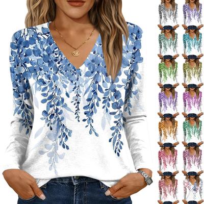 Långärmade skjortor för kvinnor Söta grafiska T-shirts Blusar Casual Plus Size Basic Toppar Pullover
