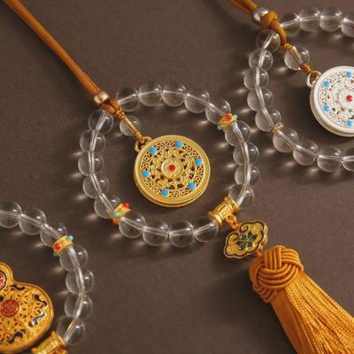 Slitinový přívěsek v čínském stylu s galvanickým pokovením pro auto s dutým designem starověkého kompasu